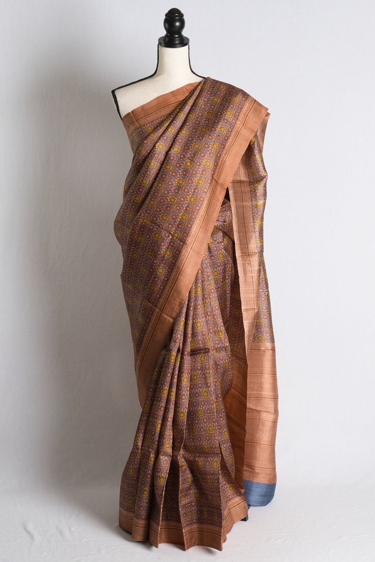 Ajrakh Printed Murshidabad Pure Silk Saree in…