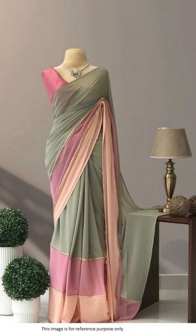 Buy Bollywood Model Green and peach multi color georgette sareee in UK, USA and Canada