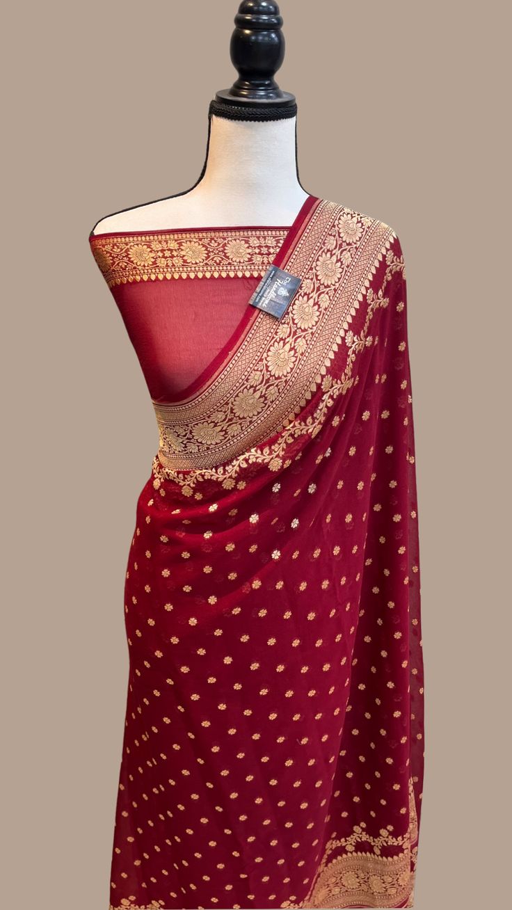 Khaddi Georgette Handloom Banarasi Saree - Gold zari