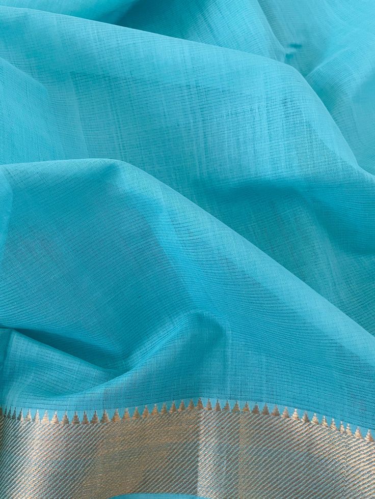 Mangalgiri Handwoven Cotton Saree, Aqua, _FREE SHIPPING