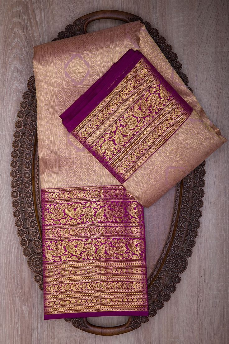 Mauve Zari pure soft woven Kanchipuram Silk Saree