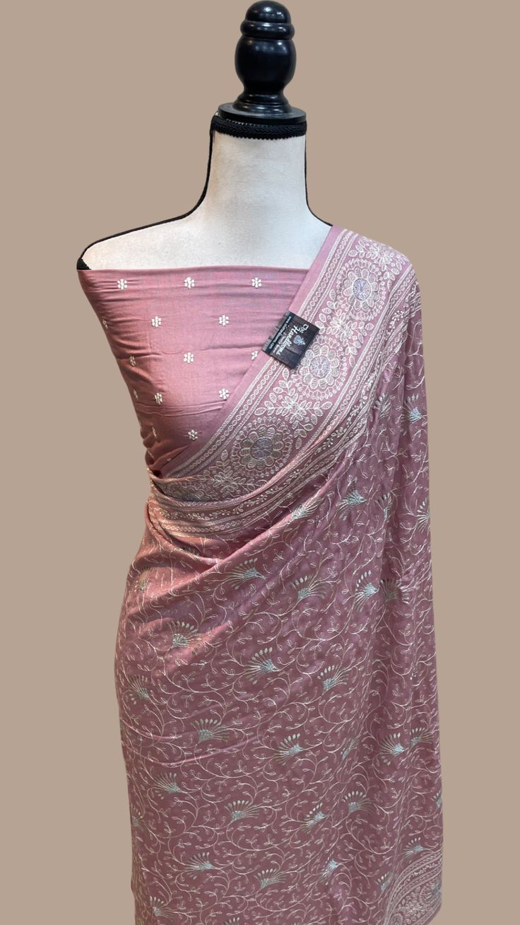 Pure Chiniya Silk Handloom Banarasi Saree With Chikankari