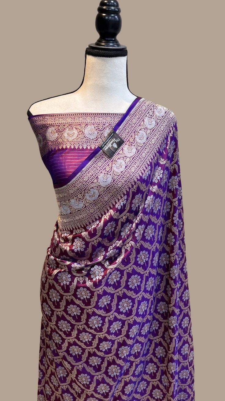 Pure Katan Silk Banarasi Handloom Saree - All over Sona Roopa Jaal work