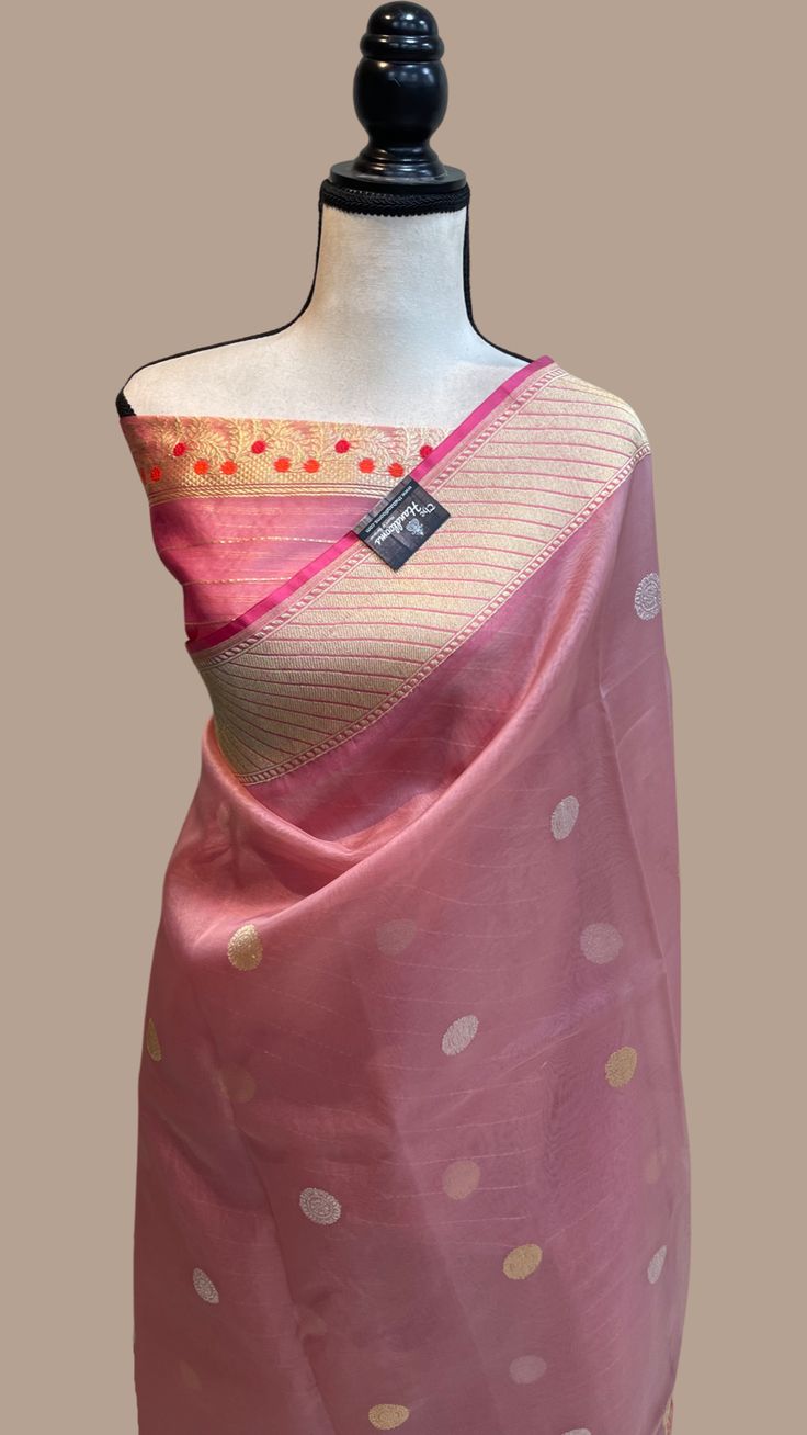 Pure Kora Katan Silk Banarasi Handloom Saree - All over Jaal work With Meenakari