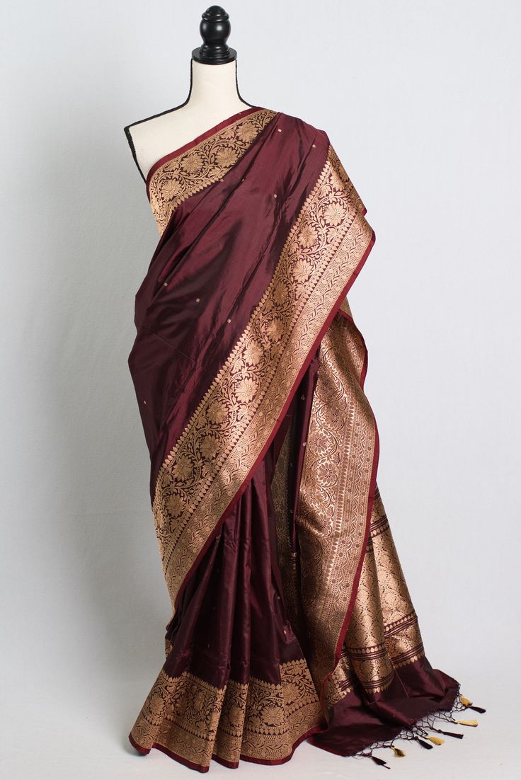 Silk Mark Certified Coffee Brown Banarasi Katan Silk Saree, Banarasi Saree for Indian Wedding, Pattu Saree Shipped from USA, Silk Saree